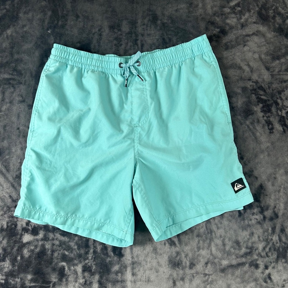 Quiksilver Swim Trunks Boys XL Aqua‎ Blue Elastic Waist Drawstring Mesh Lined